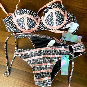 Black, White and Pink Bikini Set Size 2